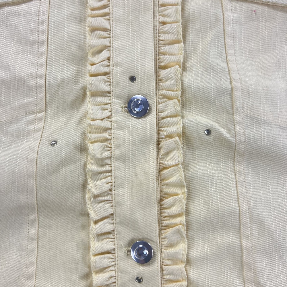 Quacker Factory Womens XL Jacket Yellow Rhinestone Ruffle Button Front NWT - Picture 4 of 16